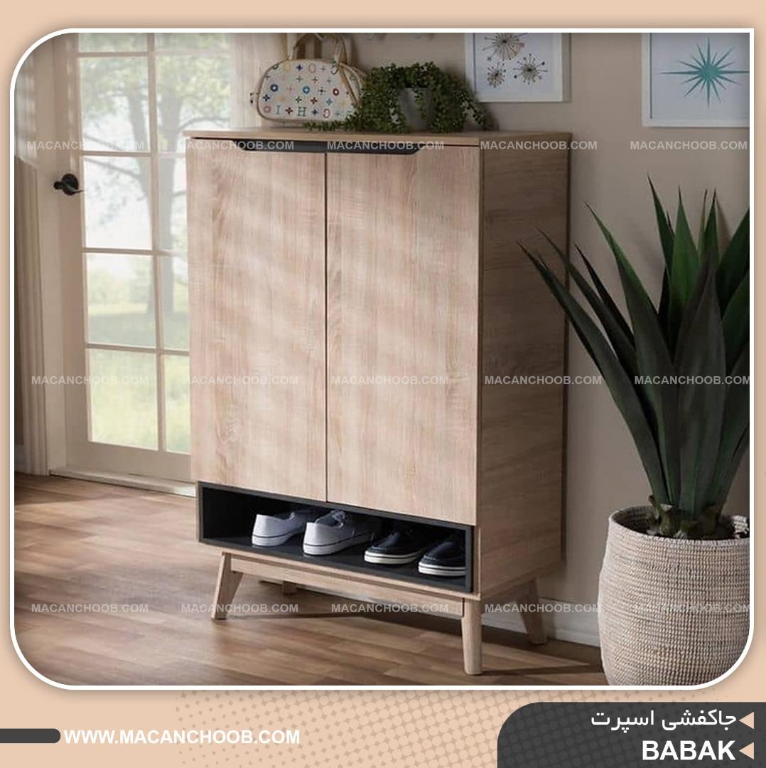 جاکفشی درب دار و قفسه دار پایه چوبی خراطی شده مدل BABAK 
